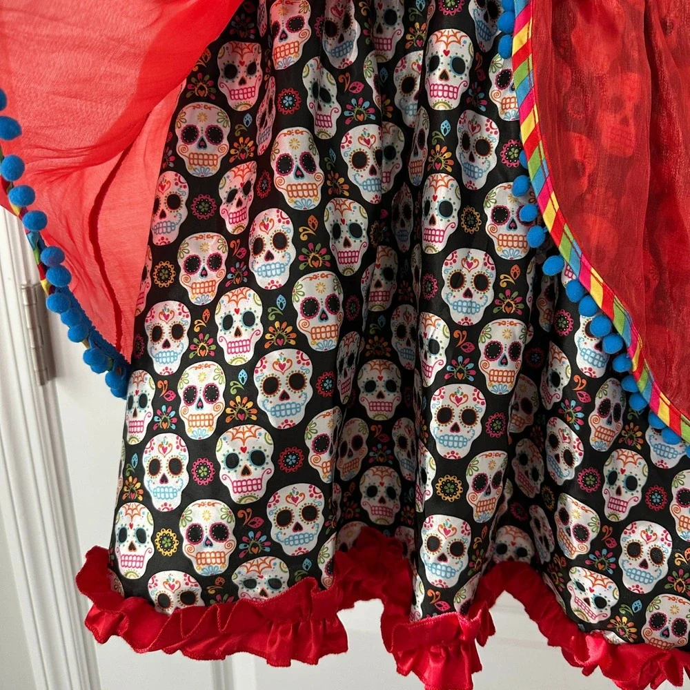 Kids Day of the Dead Costume Dress Halloween Sugar Skull Outfit Medium